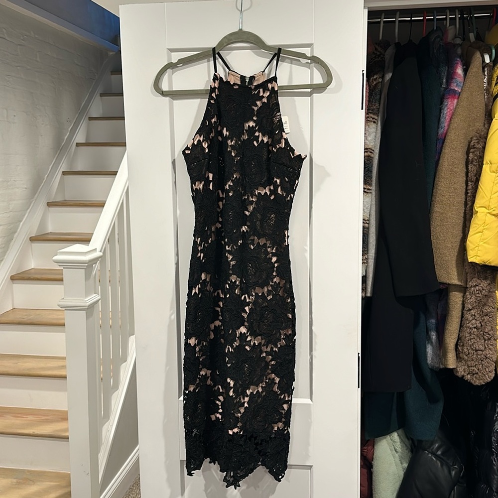 Black and nude lace dress.